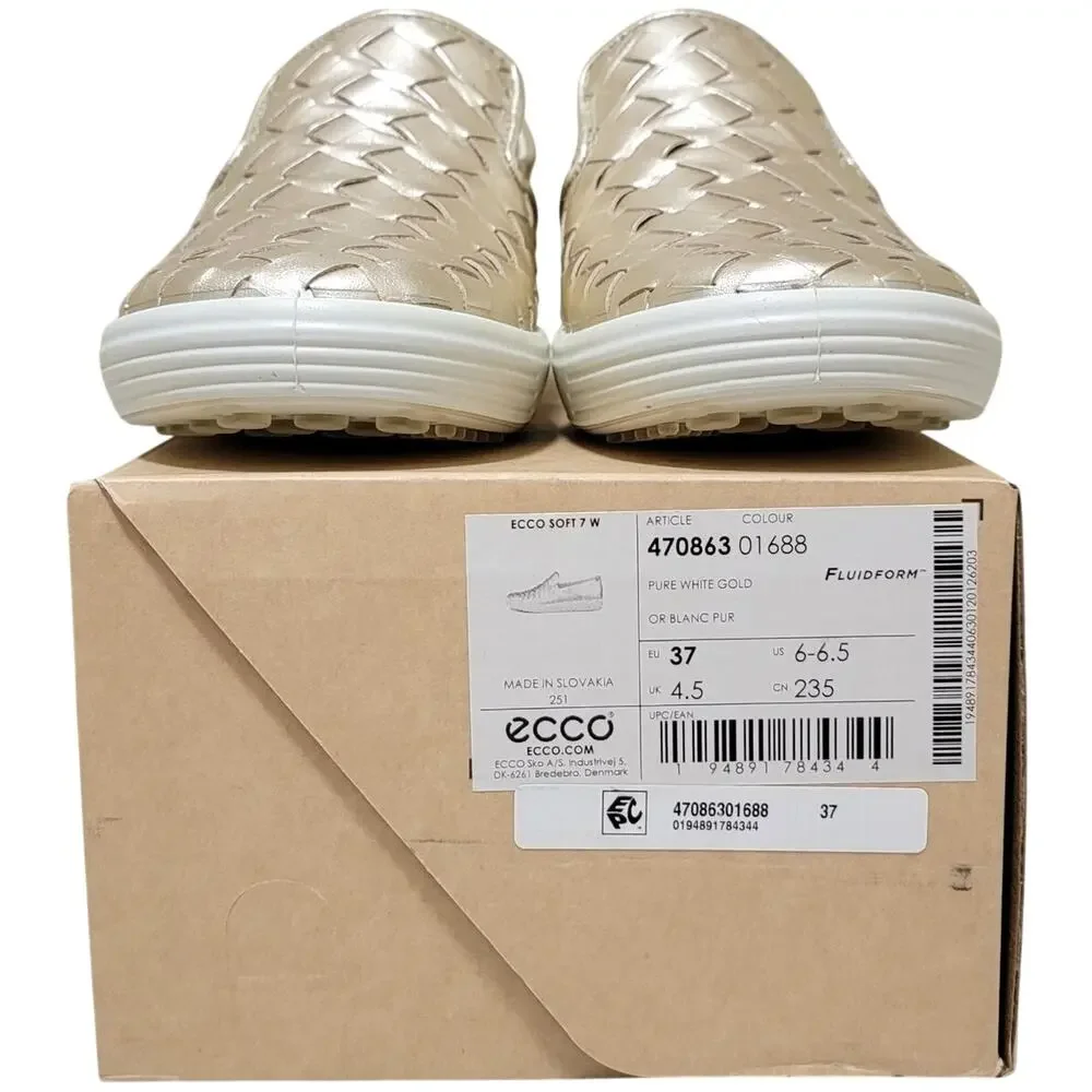Ecco Women Soft 7 Woven Slip On Sneakers Size EU 37 US 6 Pure White Gold